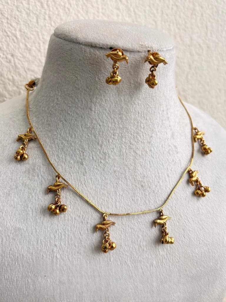 Bird & Ghungroo Charm Necklace Set