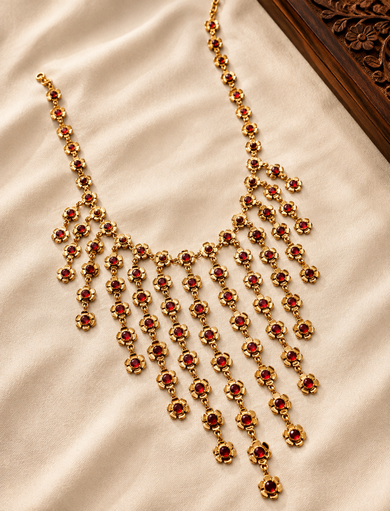 Luxury Floral Ruby Stone Statement Necklace for Women | Gold Plated Designer Party & Wedding Necklace