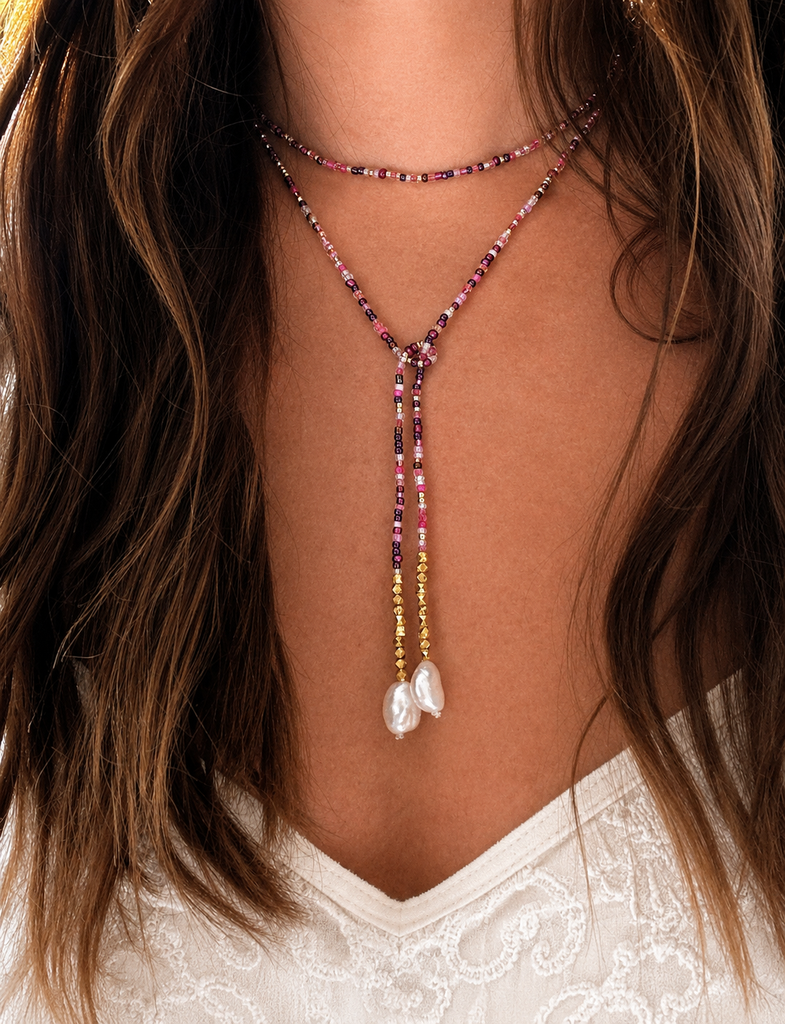 Blush Pearl Beaded Adjustable Lariat Necklace