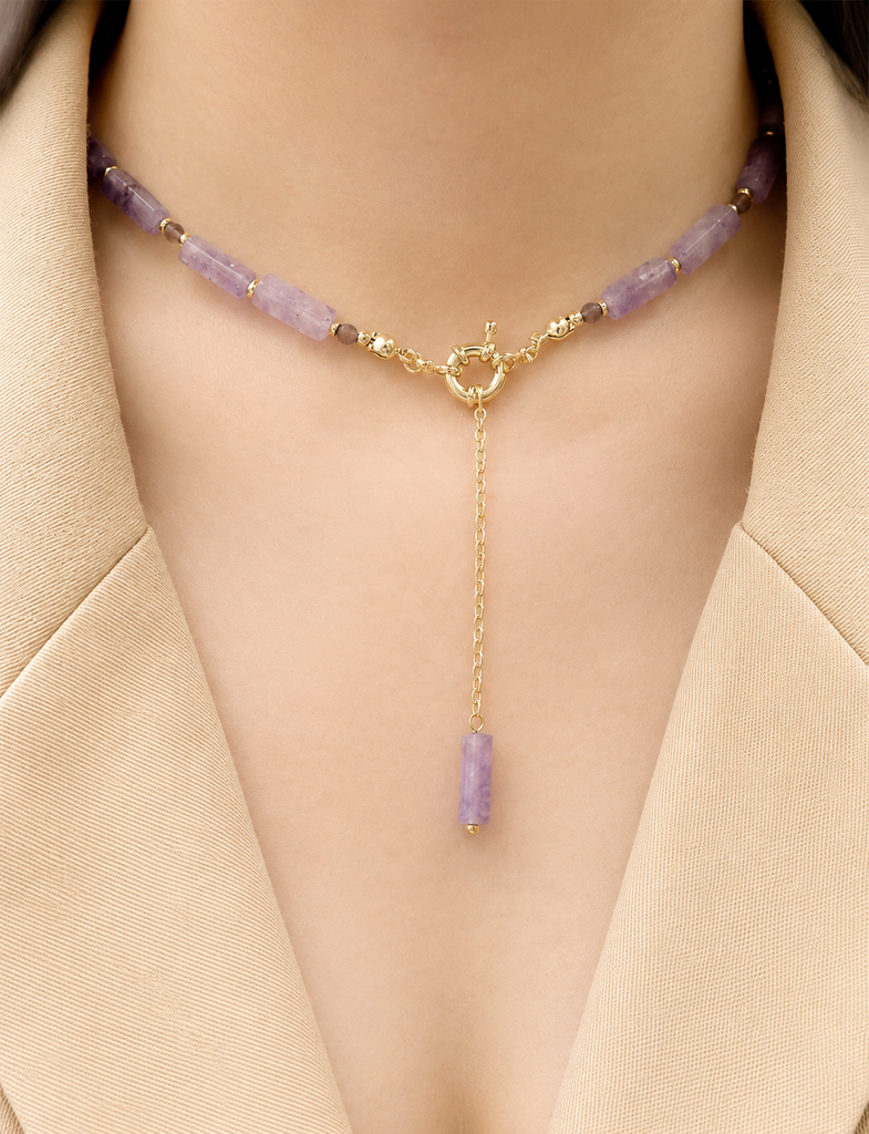 Lavender Gemstone Drop Lariat Necklace