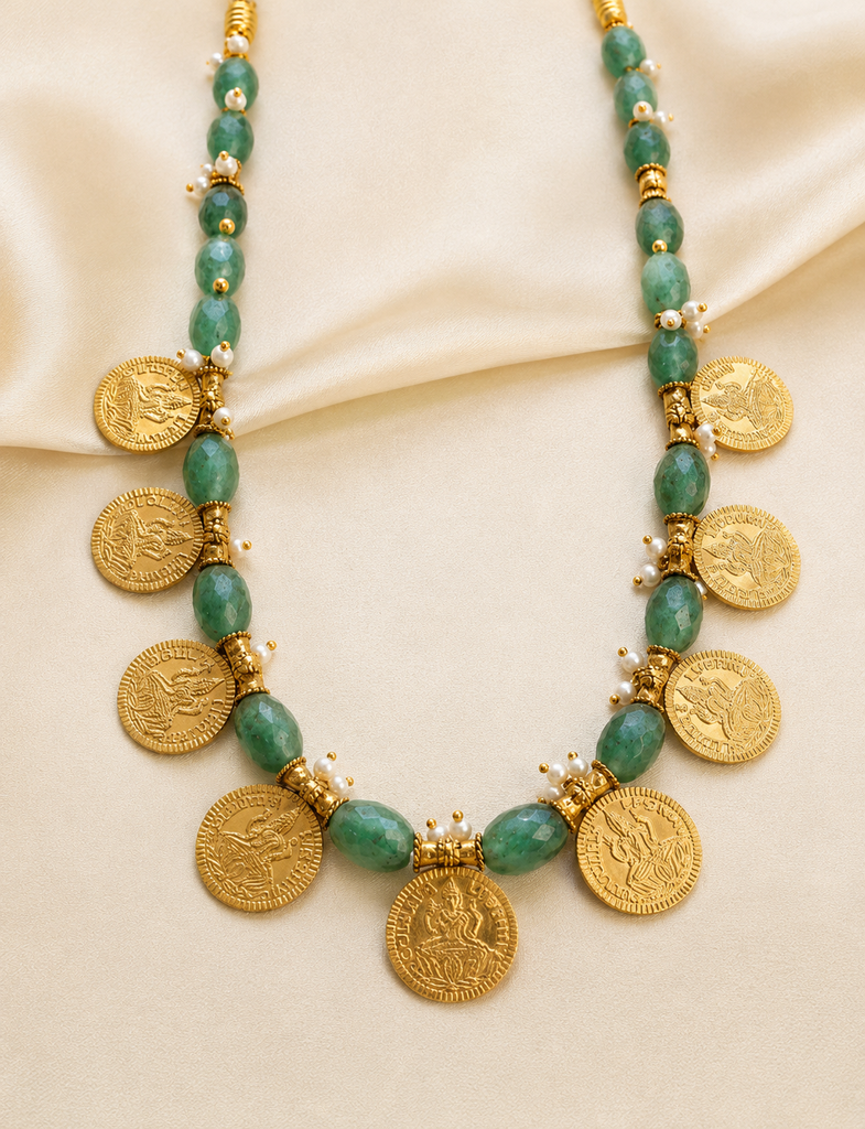 Royal Green Aventurine Coin Statement Necklace
