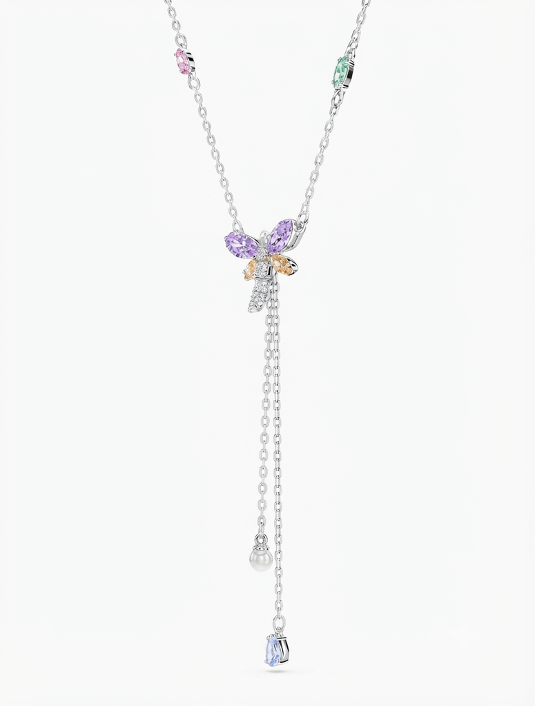 Luxury Multicolor Floral Crystal Y Necklace
