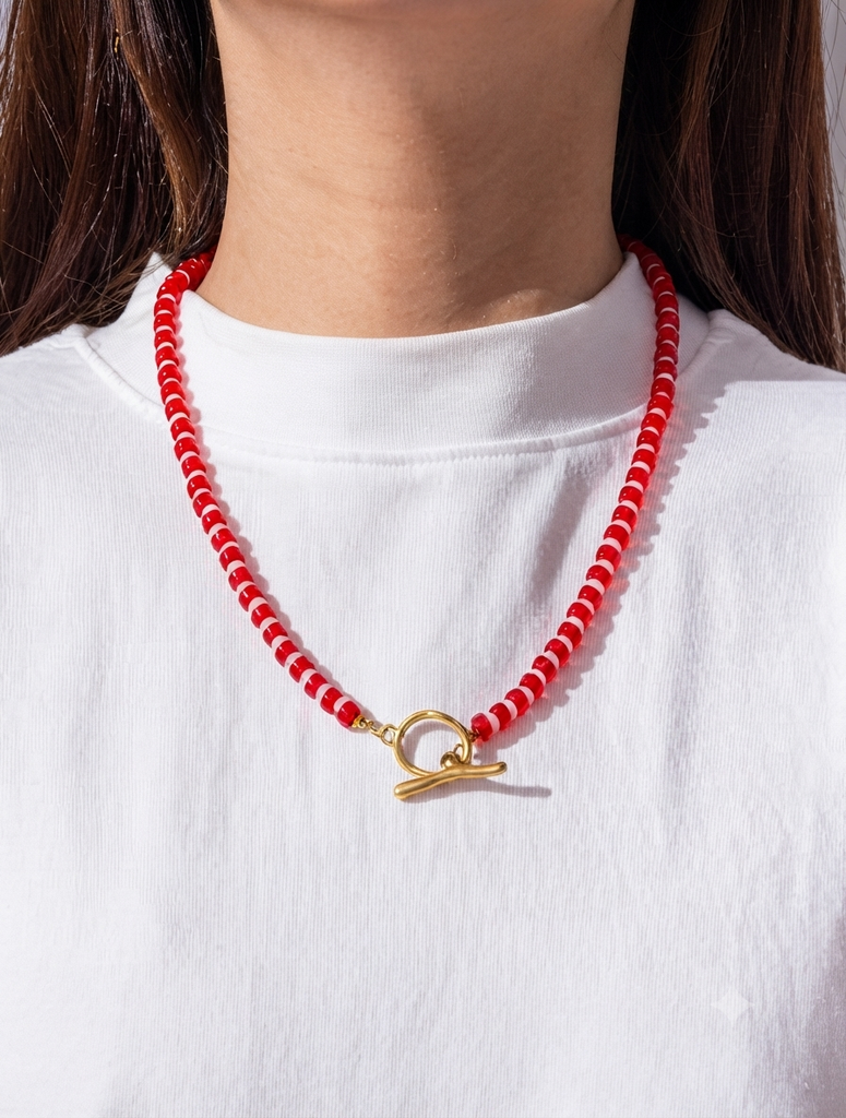 Minimalist Red Seed Bead Toggle Necklace
