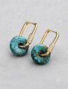 Premium Turquoise Stone Gold Lock Hoop Earrings