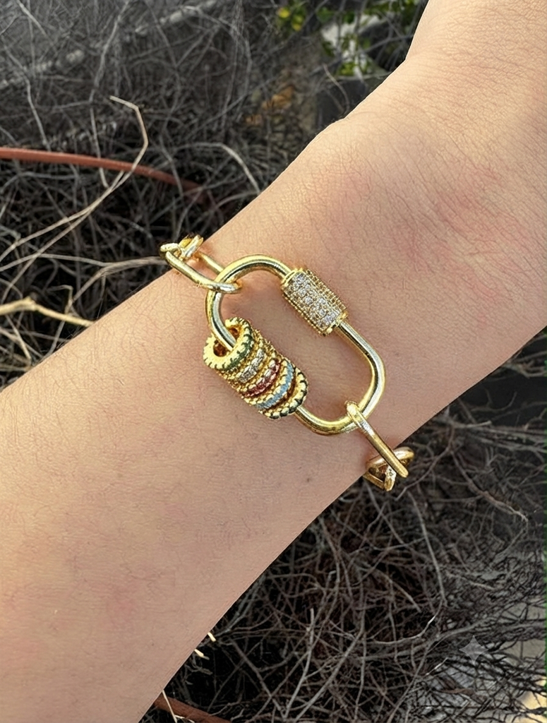 Luxury Gold Link Charm Bracelet with Crystal Spacer Rings