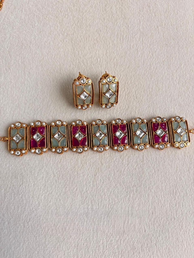 Heritage Kundan Enamel Choker Set with Stud Earrings
