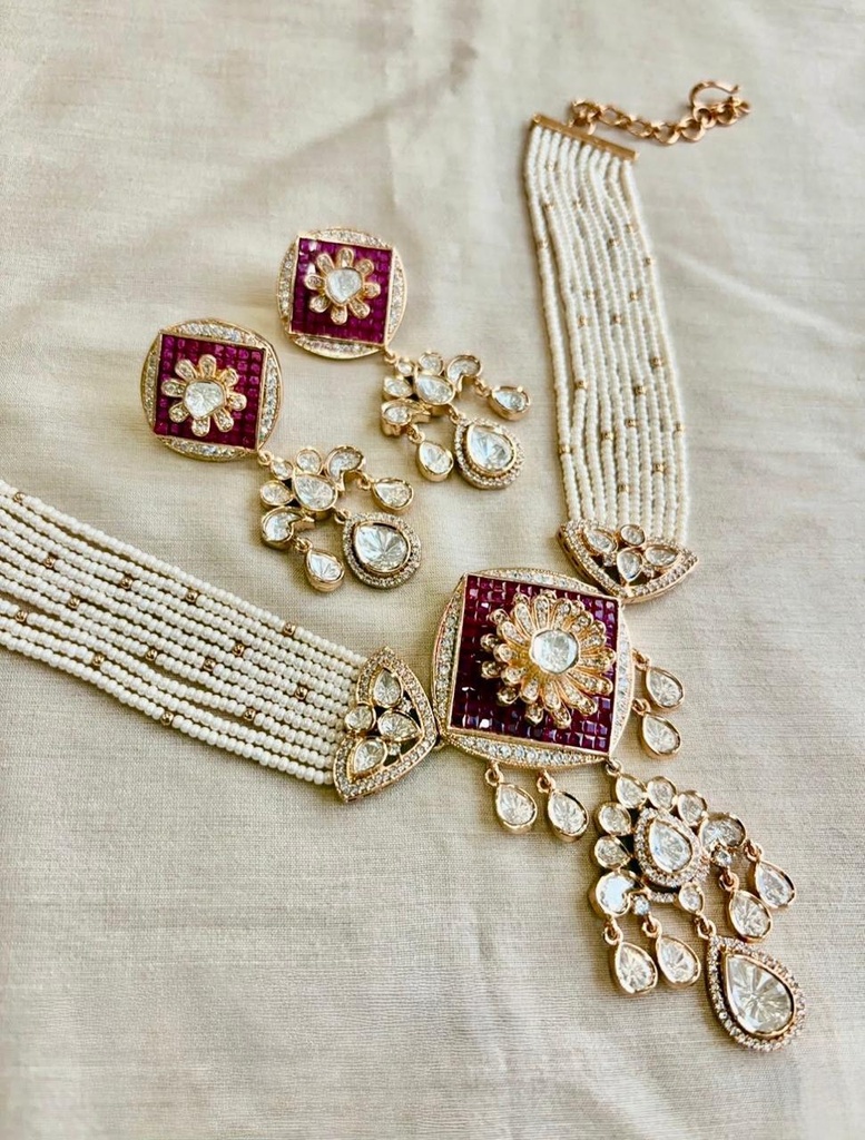 Royal Pearl Kundan Choker Set with Statement Earrings