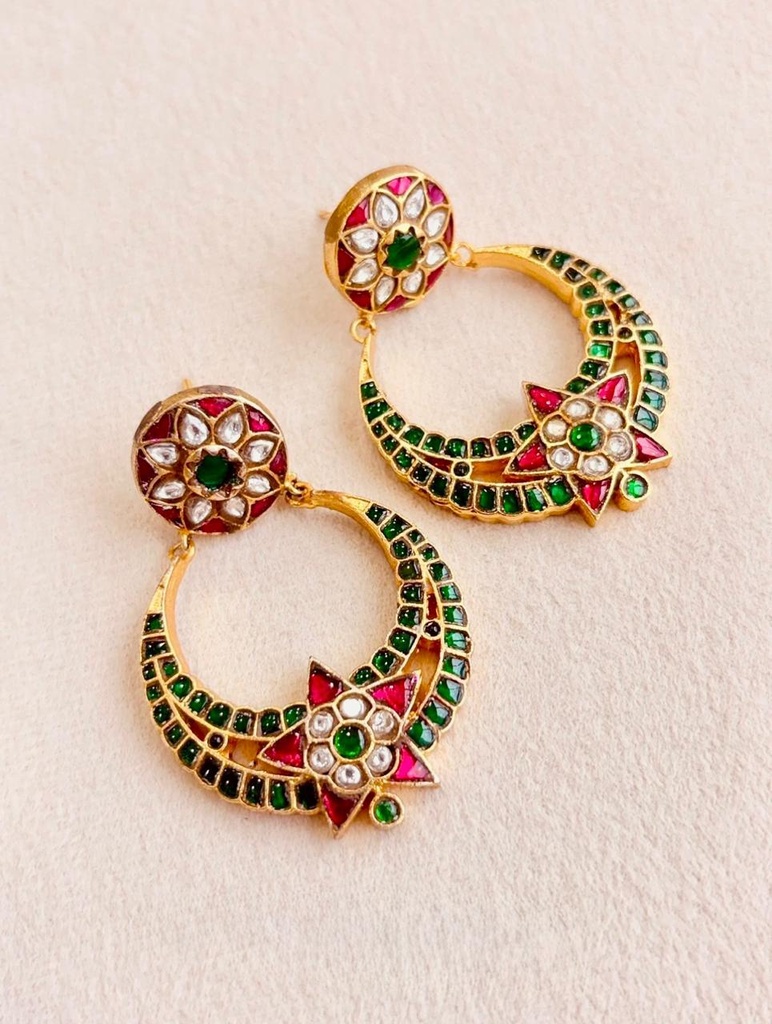 Traditional Floral Kundan Hoop Earrings for Women