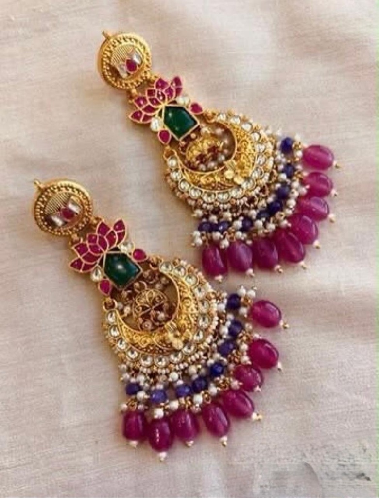 Royal Kundan Chandbali Earrings with Ruby Beads