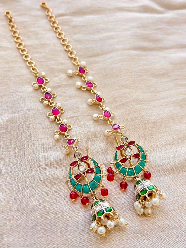 Traditional Kundan Jhumka Ear Chain Earrings for Women