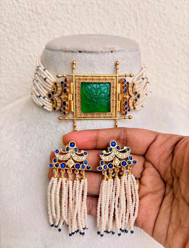 Royal Pearl Kundan Choker Necklace Set with Tassel Earrings