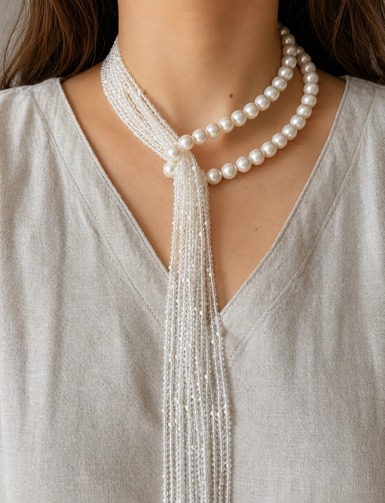 Pearl Cascade Scarf Necklace